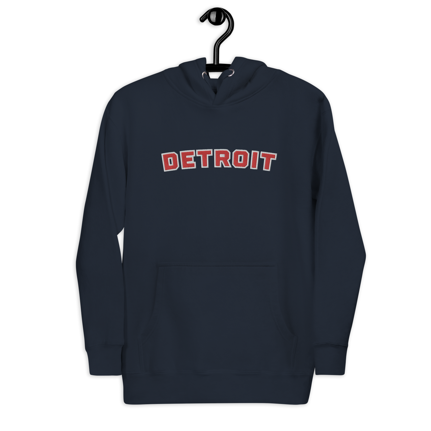 'Detroit' Unisex Premium Hoodie (Athletic Font) | Red Embroidery