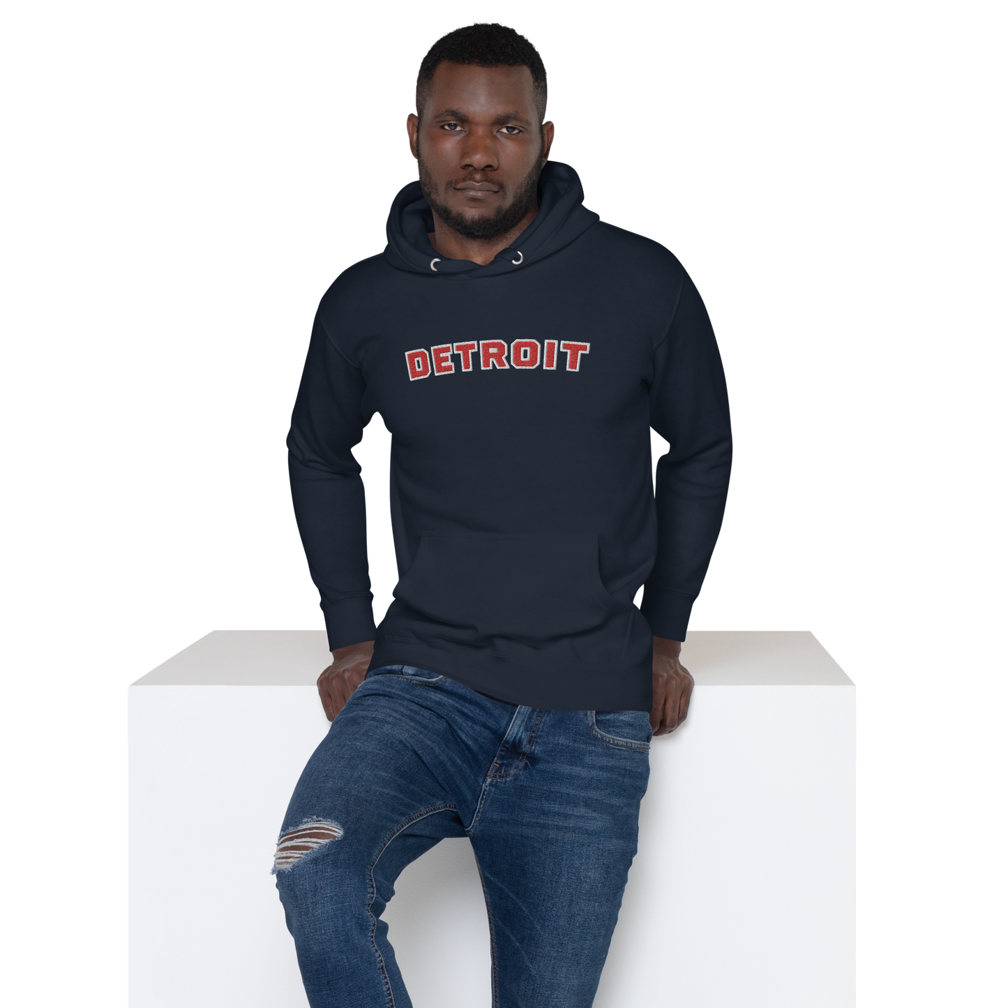 'Detroit' Unisex Premium Hoodie (Athletic Font) | Red Embroidery