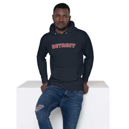 'Detroit' Unisex Premium Hoodie (Athletic Font) | Red Embroidery