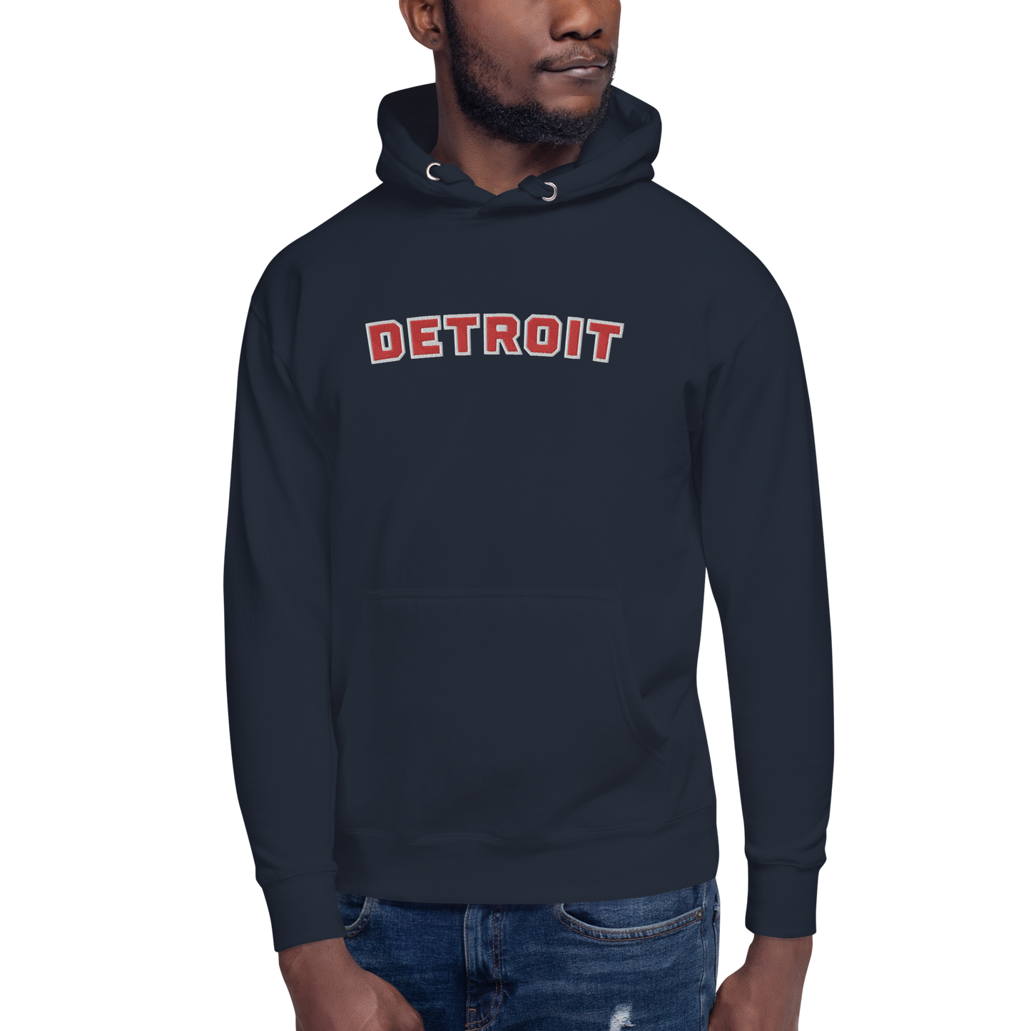 'Detroit' Unisex Premium Hoodie (Athletic Font) | Red Embroidery