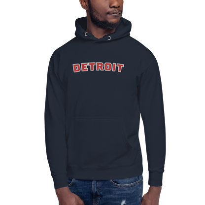 'Detroit' Unisex Premium Hoodie (Athletic Font) | Red Embroidery