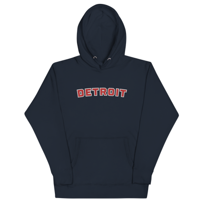 'Detroit' Unisex Premium Hoodie (Athletic Font) | Red Embroidery