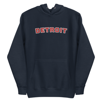 'Detroit' Unisex Premium Hoodie (Athletic Font) | Red Embroidery