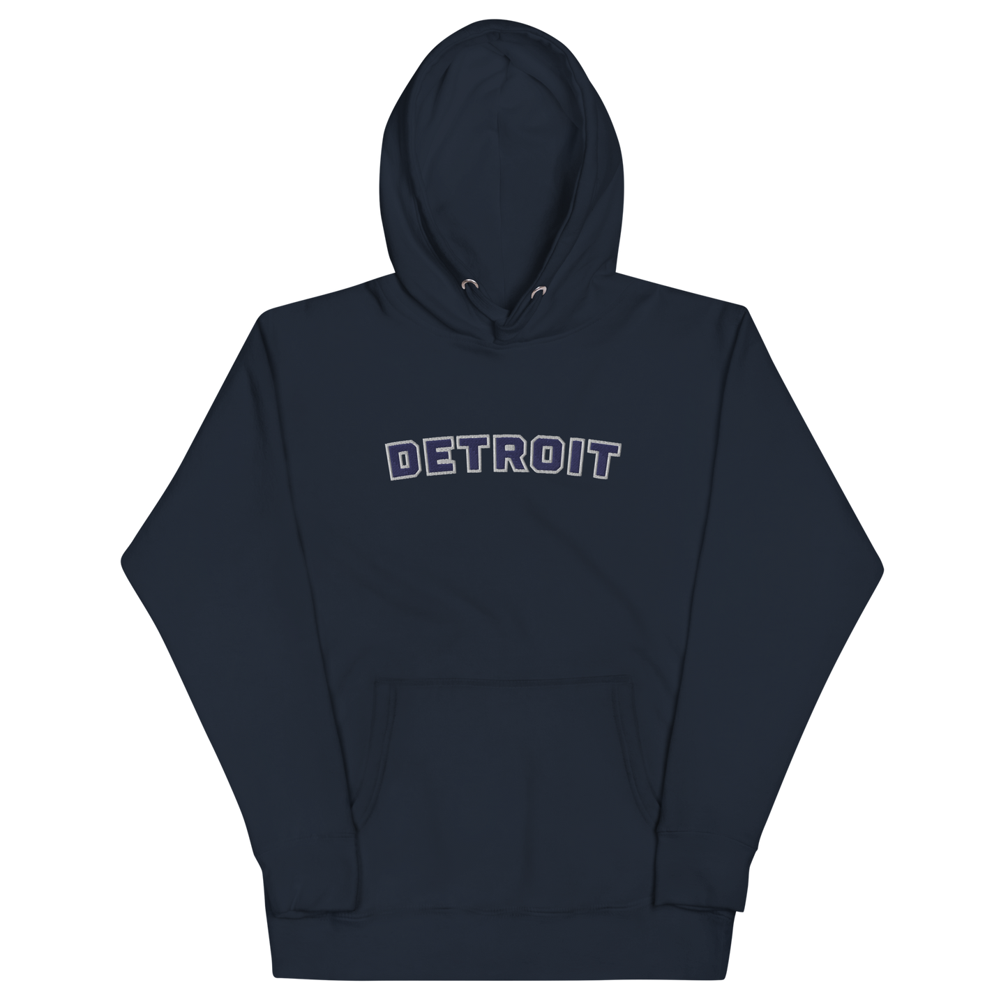 'Detroit' Unisex Premium Hoodie (Athletic Font) | Navy Embroidery