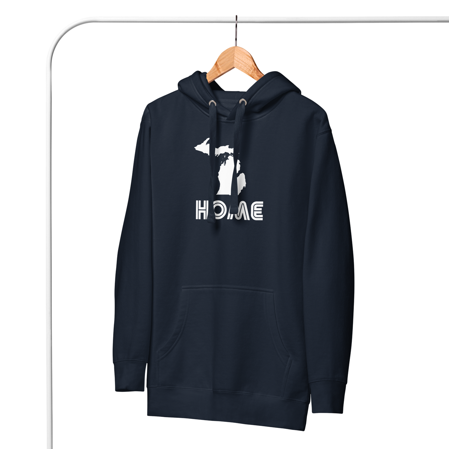 Michigan 'Home' Unisex Premium Hoodie (1970s Audiophile Font w/MI Outline)