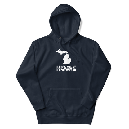 Michigan 'Home' Unisex Premium Hoodie (1970s Audiophile Font w/MI Outline)