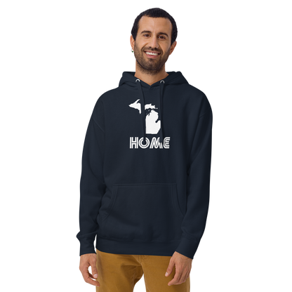 Michigan 'Home' Unisex Premium Hoodie (1970s Audiophile Font w/MI Outline)