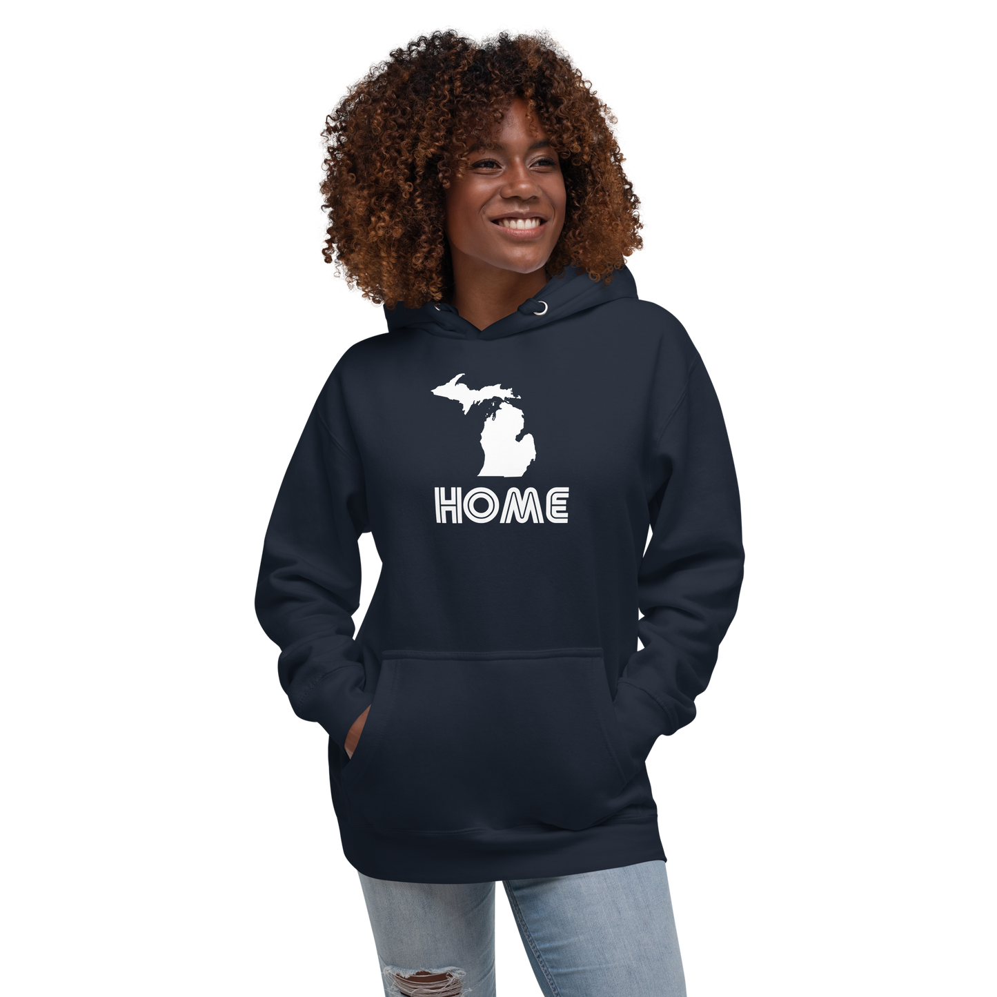 Michigan 'Home' Unisex Premium Hoodie (1970s Audiophile Font w/MI Outline)