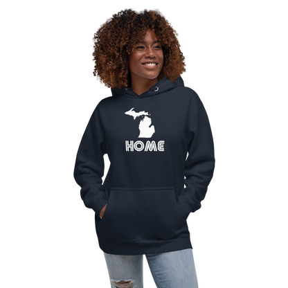 Michigan 'Home' Unisex Premium Hoodie (1970s Audiophile Font w/MI Outline)