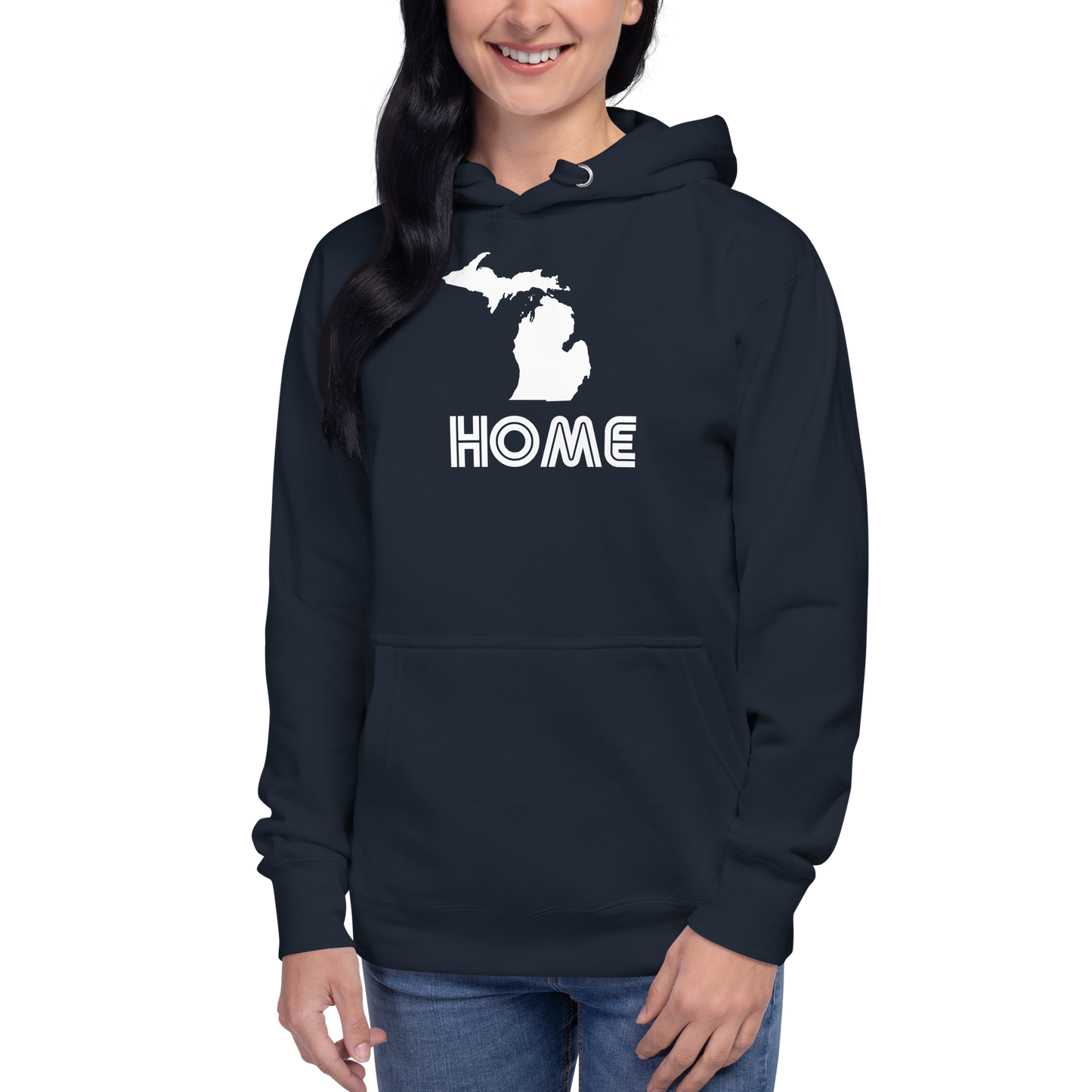 Michigan 'Home' Unisex Premium Hoodie (1970s Audiophile Font w/MI Outline)