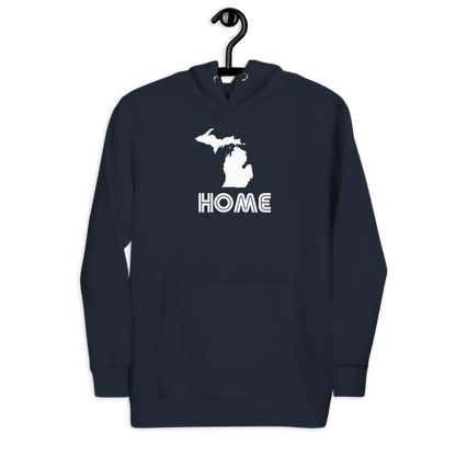 Michigan 'Home' Unisex Premium Hoodie (1970s Audiophile Font w/MI Outline)