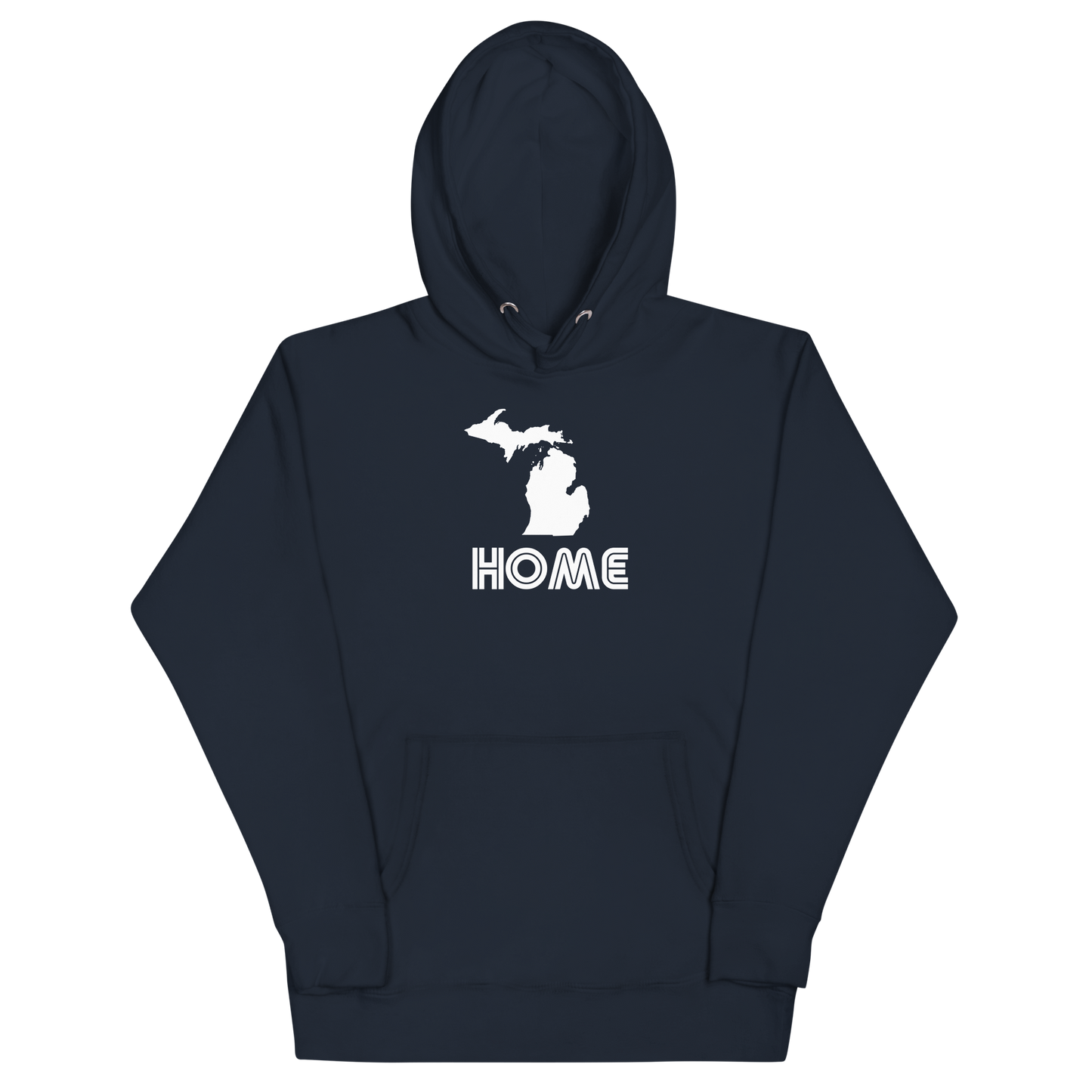 Michigan 'Home' Unisex Premium Hoodie (1970s Audiophile Font w/MI Outline)