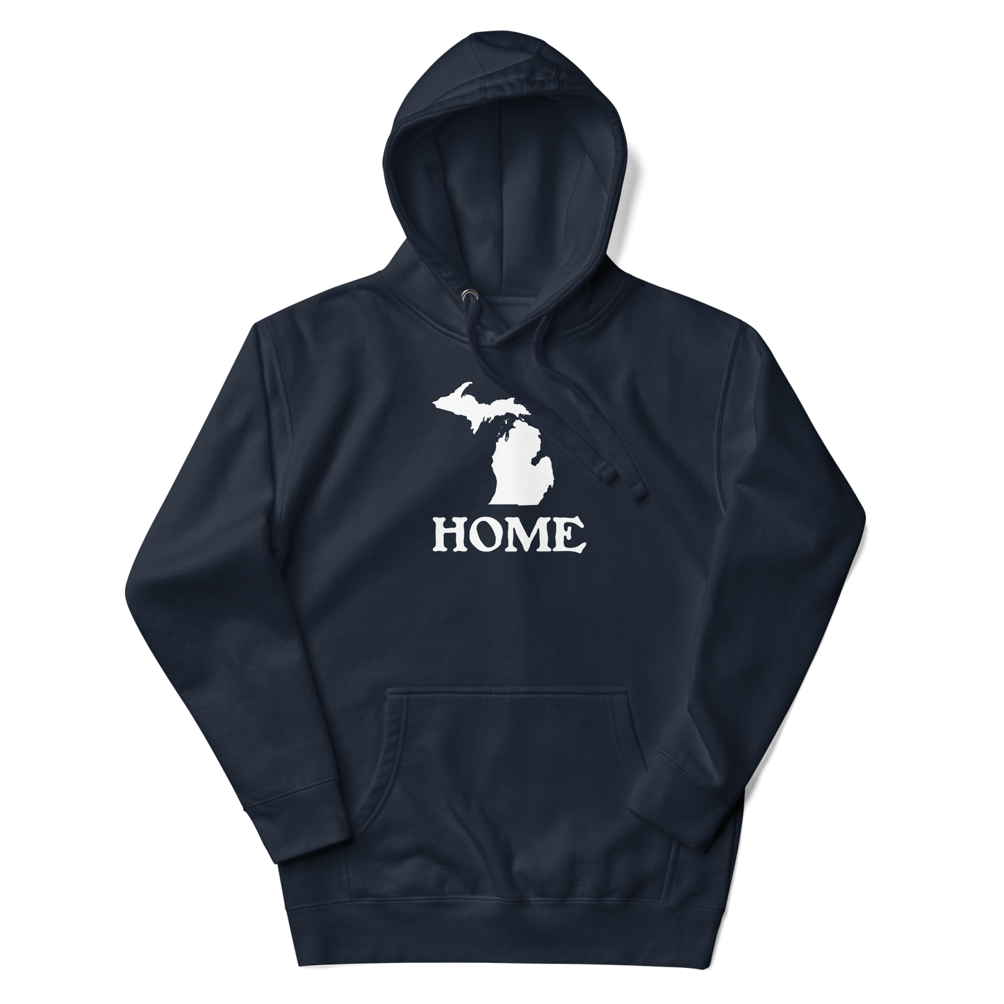 Michigan 'Home' Unisex Premium Hoodie (Woodcut Font w/ MI Outline)