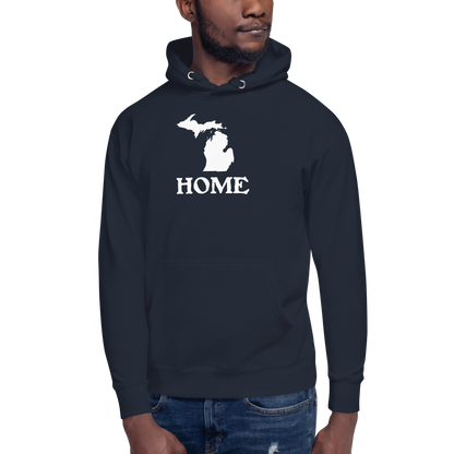 Michigan 'Home' Unisex Premium Hoodie (Woodcut Font w/ MI Outline)