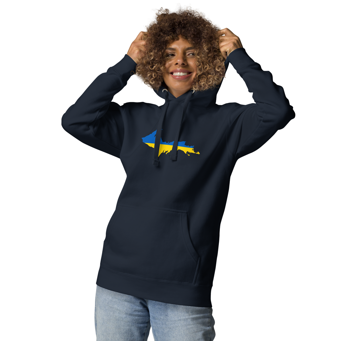 Michigan Upper Peninsula Hoodie (w/ UP Ukraine Flag Outline) | Unisex Premium