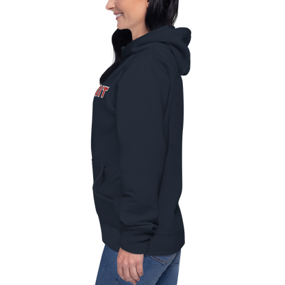 'Detroit' Unisex Premium Hoodie (Athletic Font) | Red Embroidery