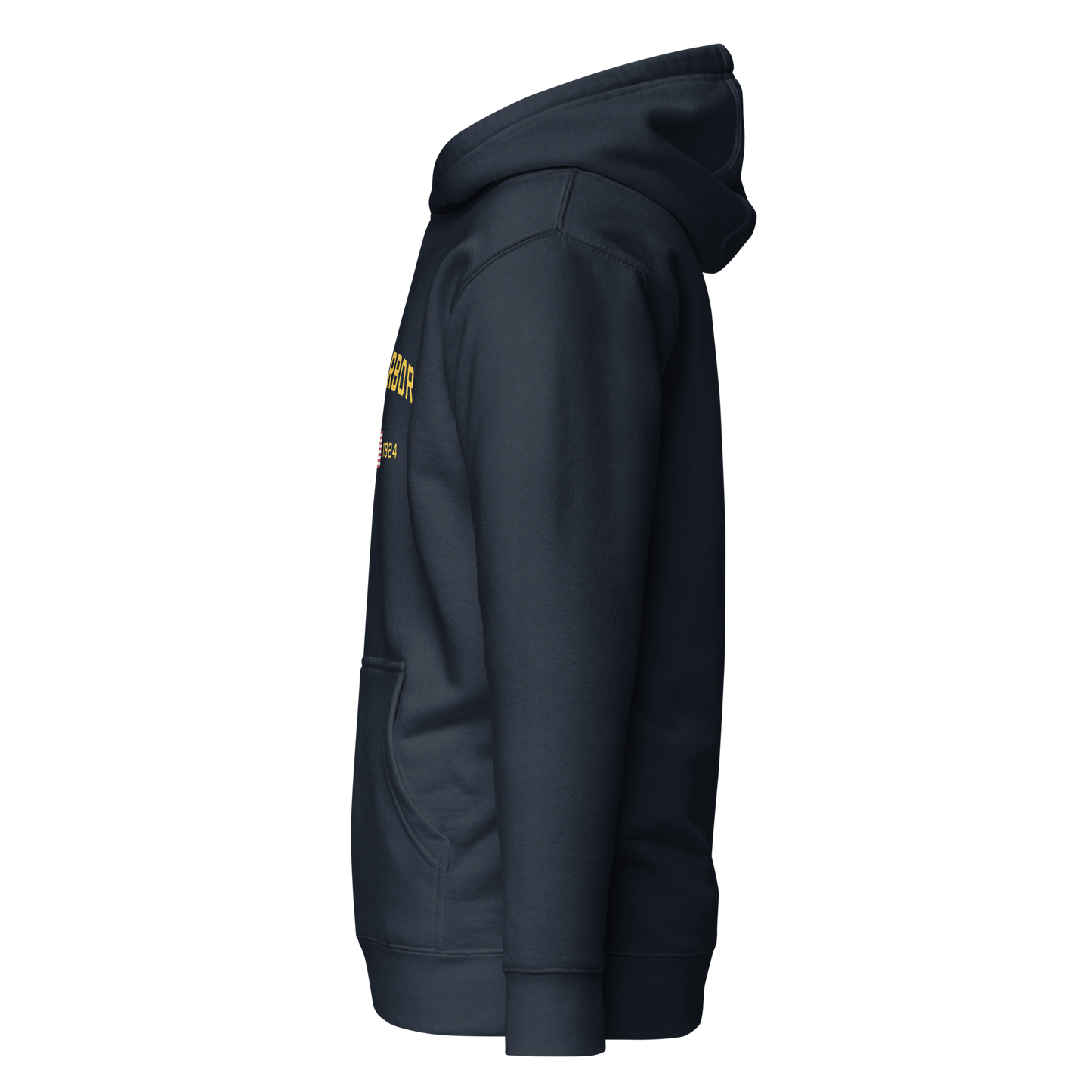 'Ann Arbor EST 1824' Unisex Premium Hoodie (Gold Type w/USA Flag Outline)