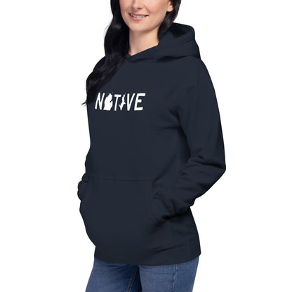 Michigan 'Native' Hoodie (White/Navy Licence Plate Font) | Unisex Premium - Circumspice Michigan