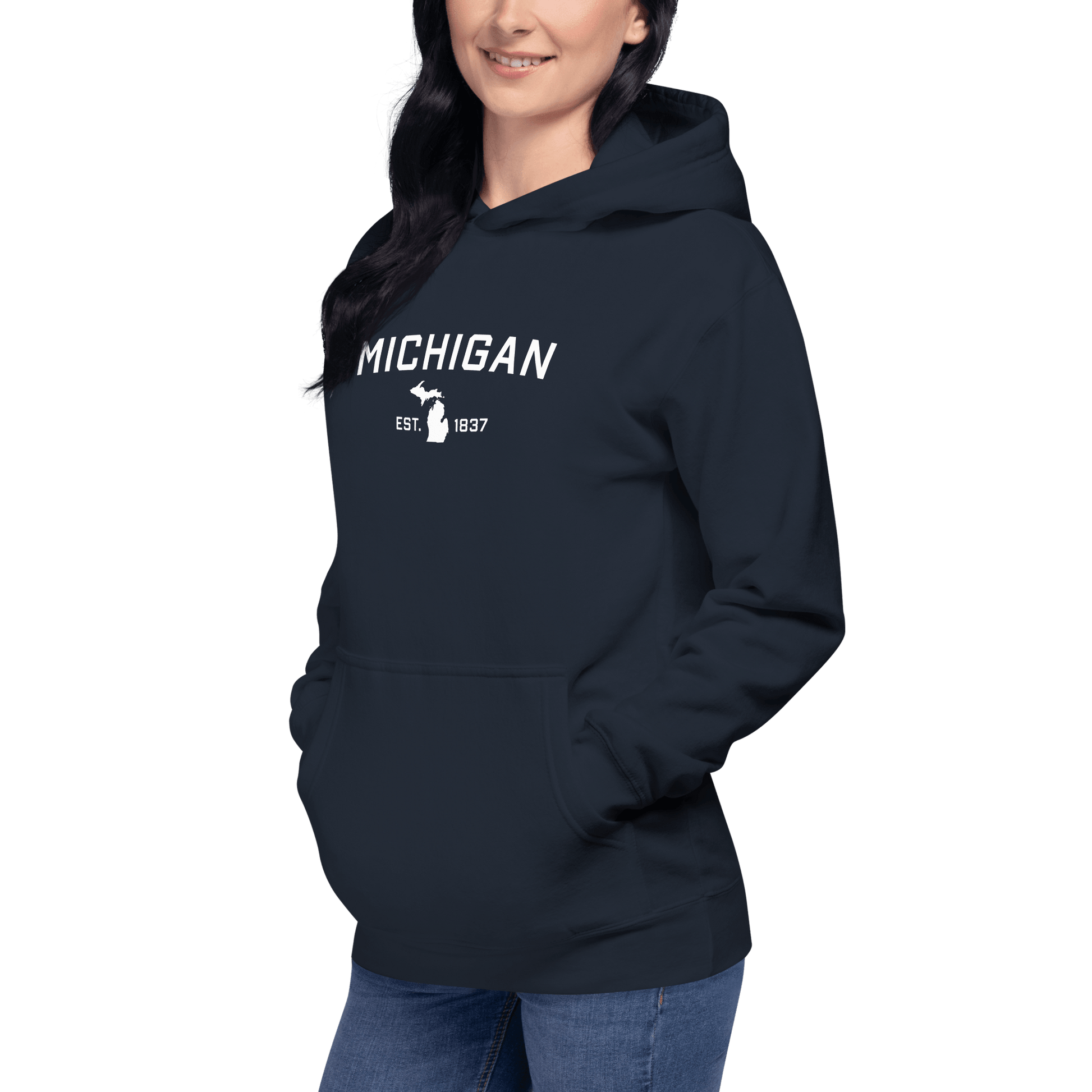 'Michigan EST 1837' Hoodie (w/ Michigan Outline) | Unisex Premium - Circumspice Michigan