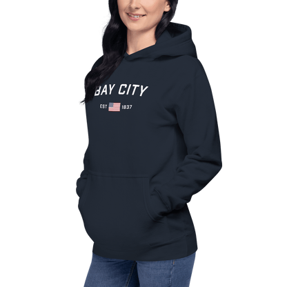 'Bay City EST 1837' Hoodie (w/ USA Flag Outline) | Unisex Premium - Circumspice Michigan