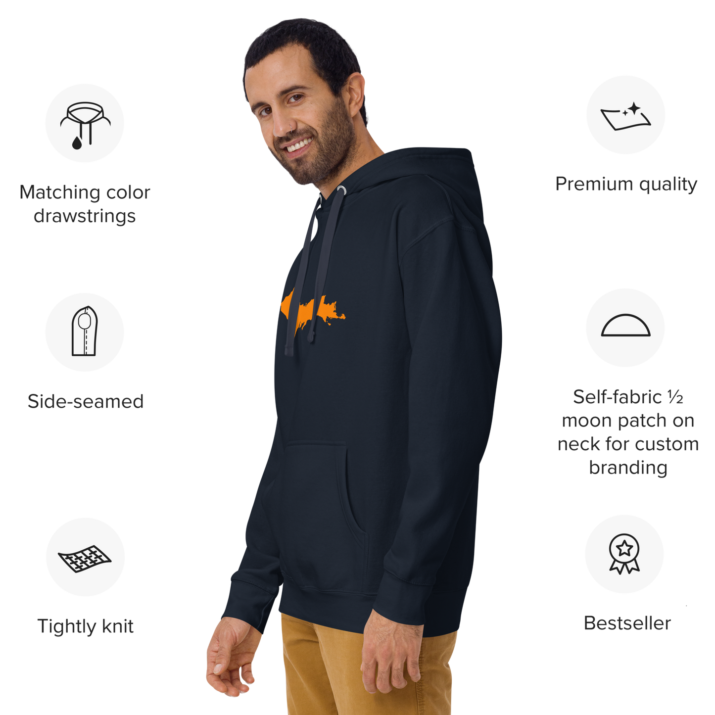 Michigan Upper Peninsula Hoodie (w/ Orange UP Outline) | Unisex Premium