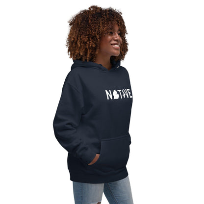 Michigan 'Native' Hoodie (White/Navy Licence Plate Font) | Unisex Premium - Circumspice Michigan