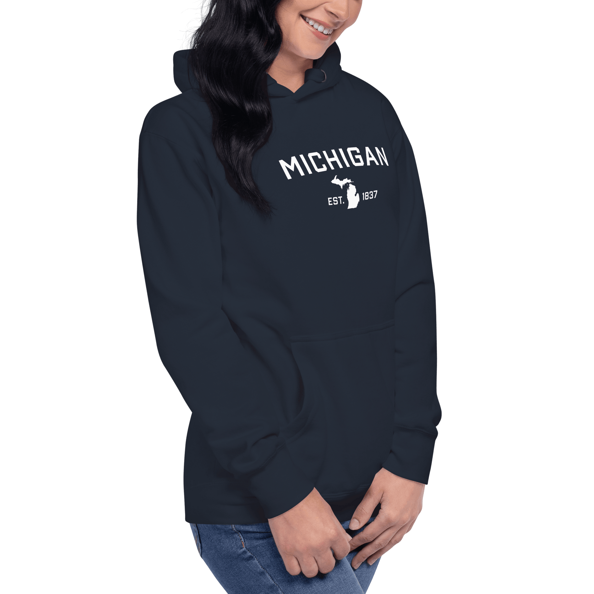 'Michigan EST 1837' Hoodie (w/ Michigan Outline) | Unisex Premium - Circumspice Michigan