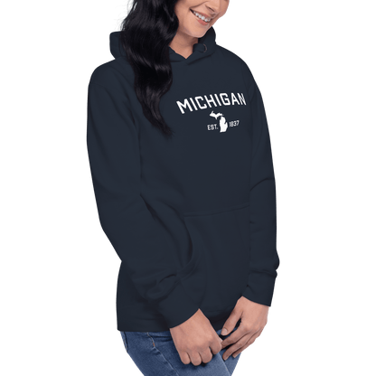 'Michigan EST 1837' Hoodie (w/ Michigan Outline) | Unisex Premium - Circumspice Michigan