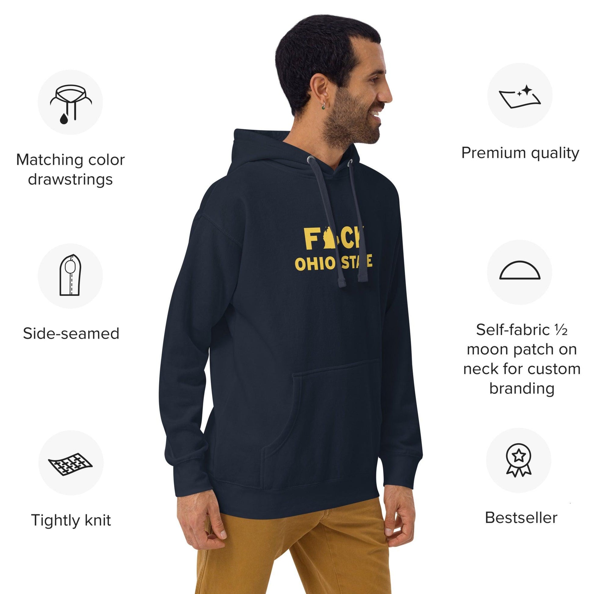 'F*ck Ohio State' Hoodie (Gold Type w/ Lower Peninsula Outline ) | Unisex Premium - Circumspice Michigan