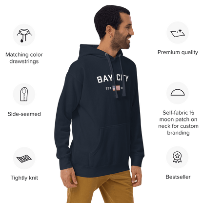 'Bay City EST 1837' Hoodie (w/ USA Flag Outline) | Unisex Premium - Circumspice Michigan