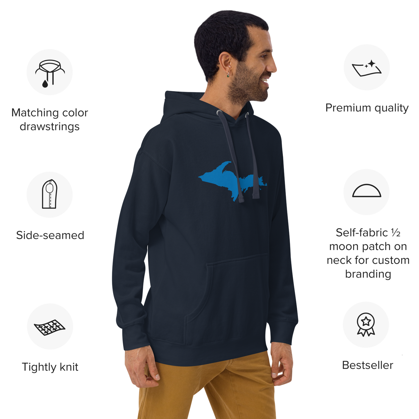 Michigan Upper Peninsula Hoodie (w/ Azure UP Outline) | Unisex Premium