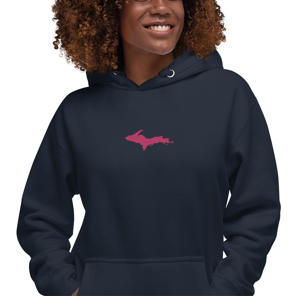 Michigan Upper Peninsula Hoodie (w/ Embroidered Pink UP Outline) | Unisex Premium