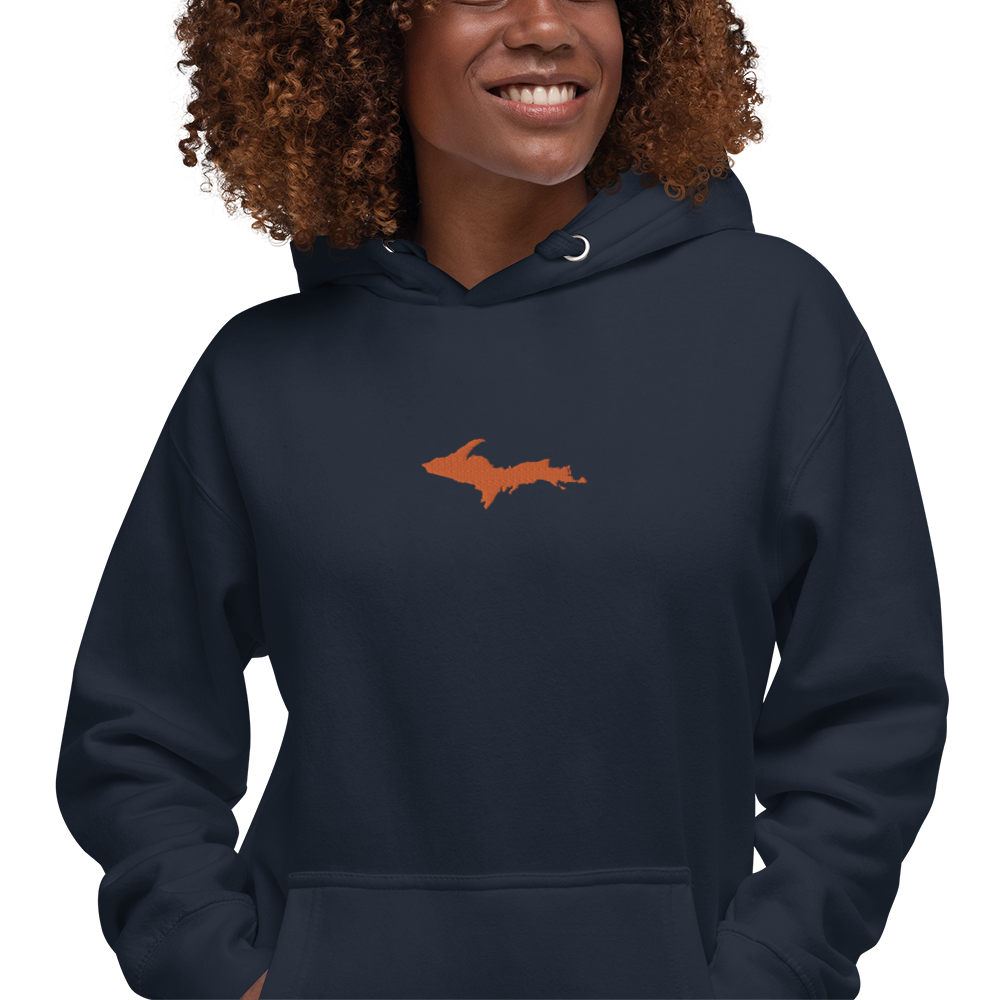 Michigan Upper Peninsula Hoodie (w/ Embroidered Orange UP Outline) | Unisex Premium