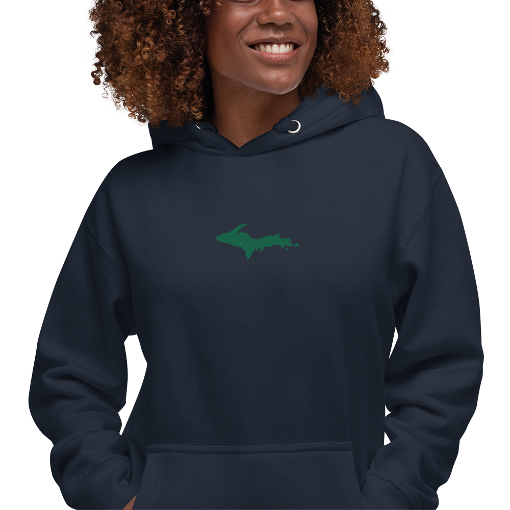 Michigan Upper Peninsula Hoodie (w/ Embroidered Green UP Outline) | Unisex Premium