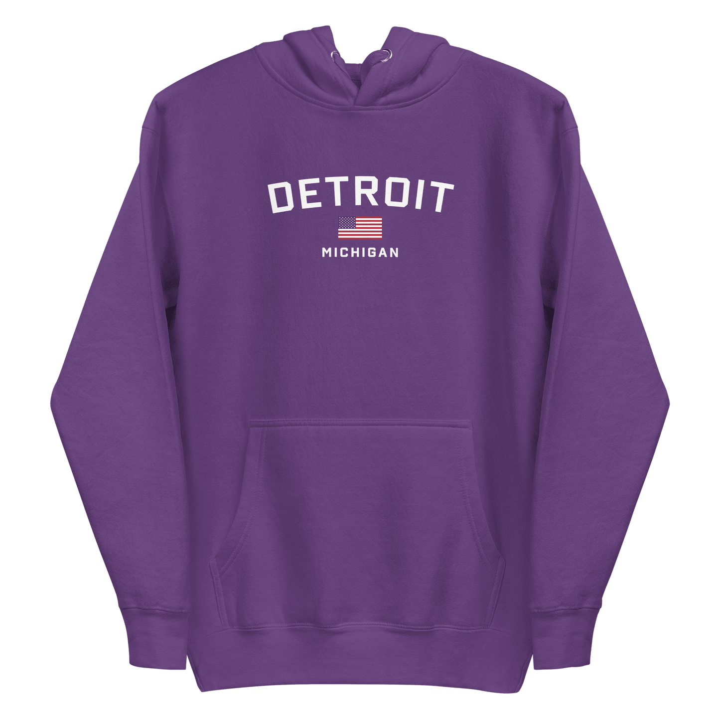 'Detroit Michigan' Hoodie (White/Navy w/ USA Flag) | Unisex Premium - Circumspice Michigan