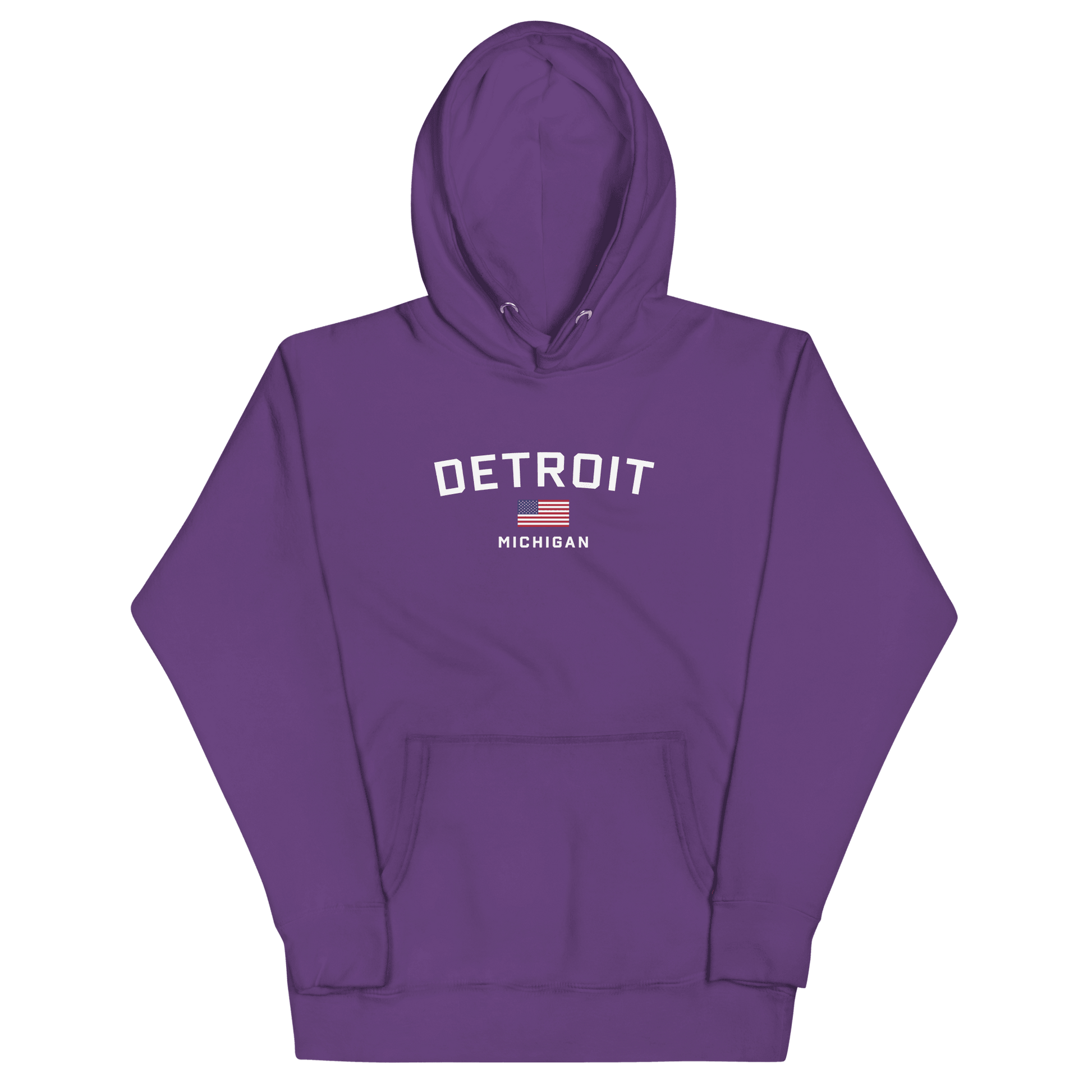 'Detroit Michigan' Hoodie (White/Navy w/ USA Flag) | Unisex Premium - Circumspice Michigan