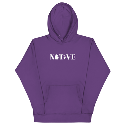 Michigan 'Native' Hoodie (White/Navy Didone Font) | Unisex Premium - Circumspice Michigan