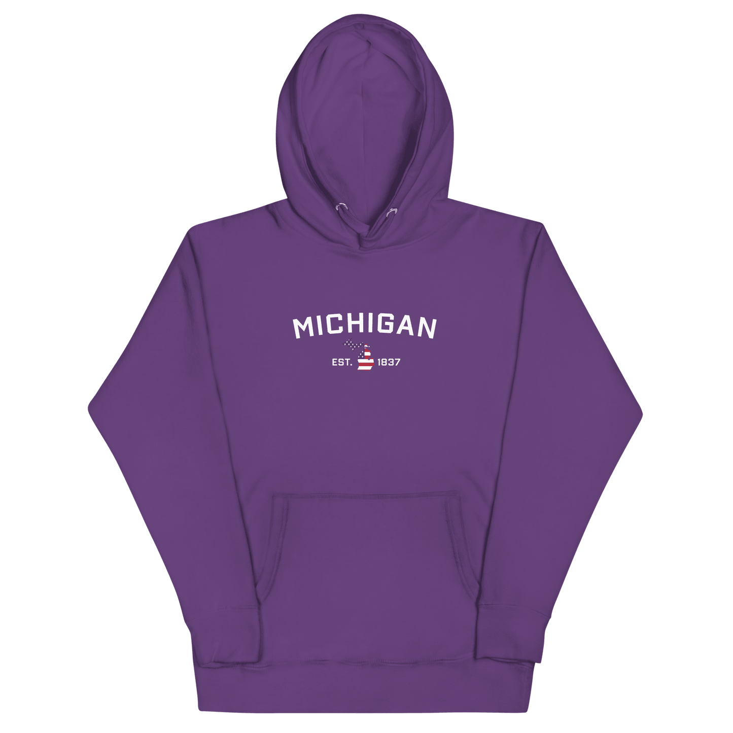 'Michigan EST 1837' Hoodie (w/ USA Flag MI Outline) | Unisex Premium - Circumspice Michigan