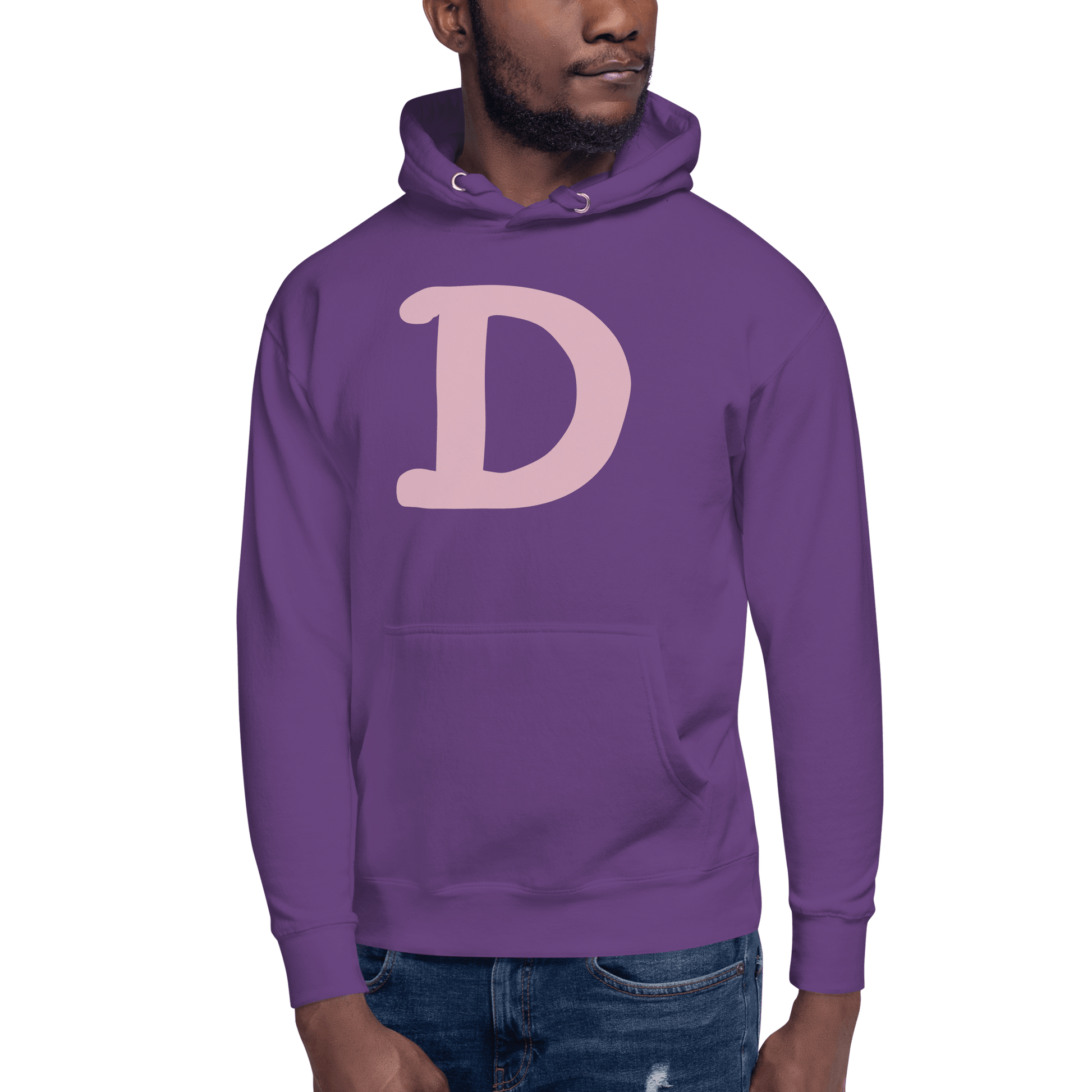 Detroit 'Old French D' Hoodie (Pink Full Body Outline) | Unisex Premium - Circumspice Michigan