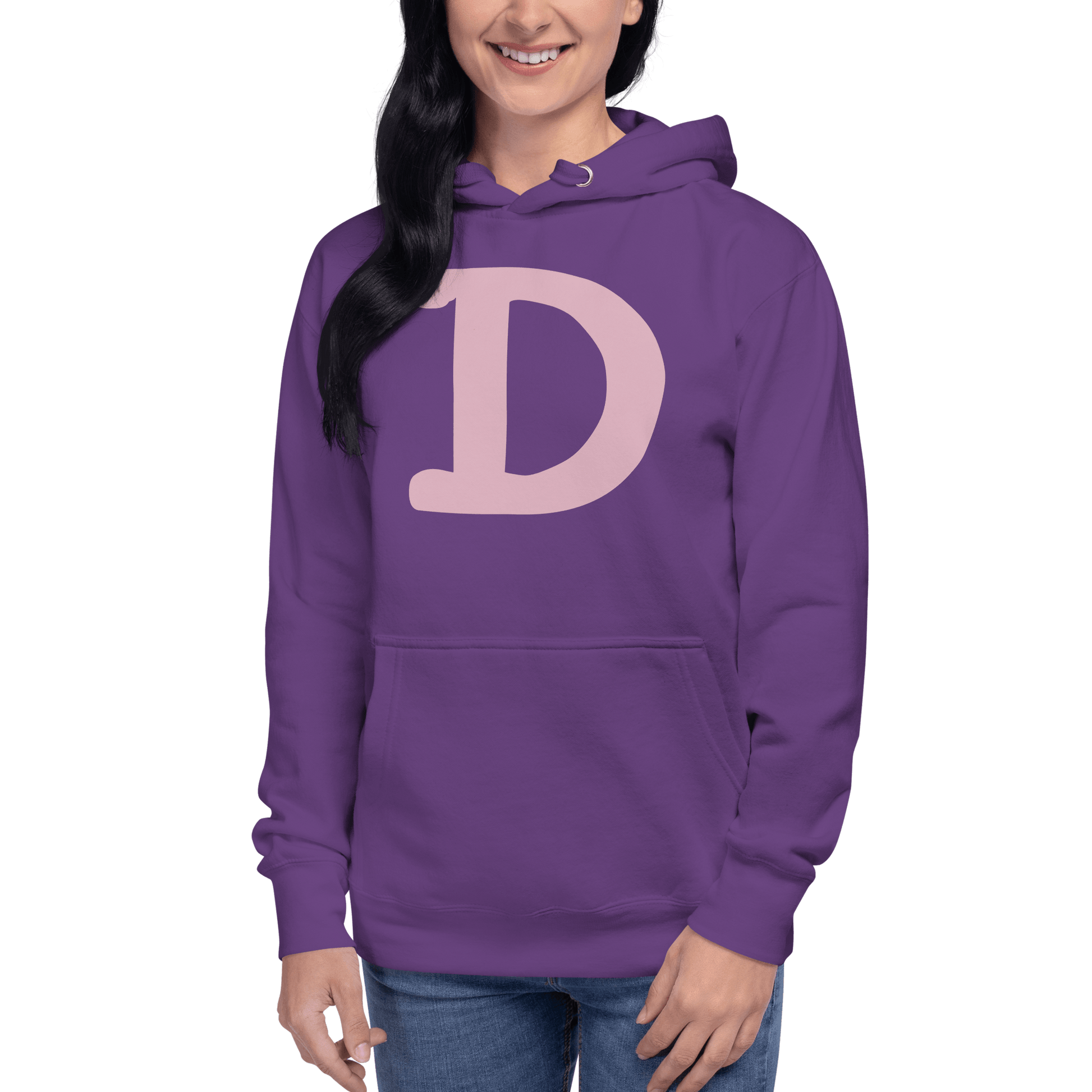 Detroit 'Old French D' Hoodie (Pink Full Body Outline) | Unisex Premium - Circumspice Michigan