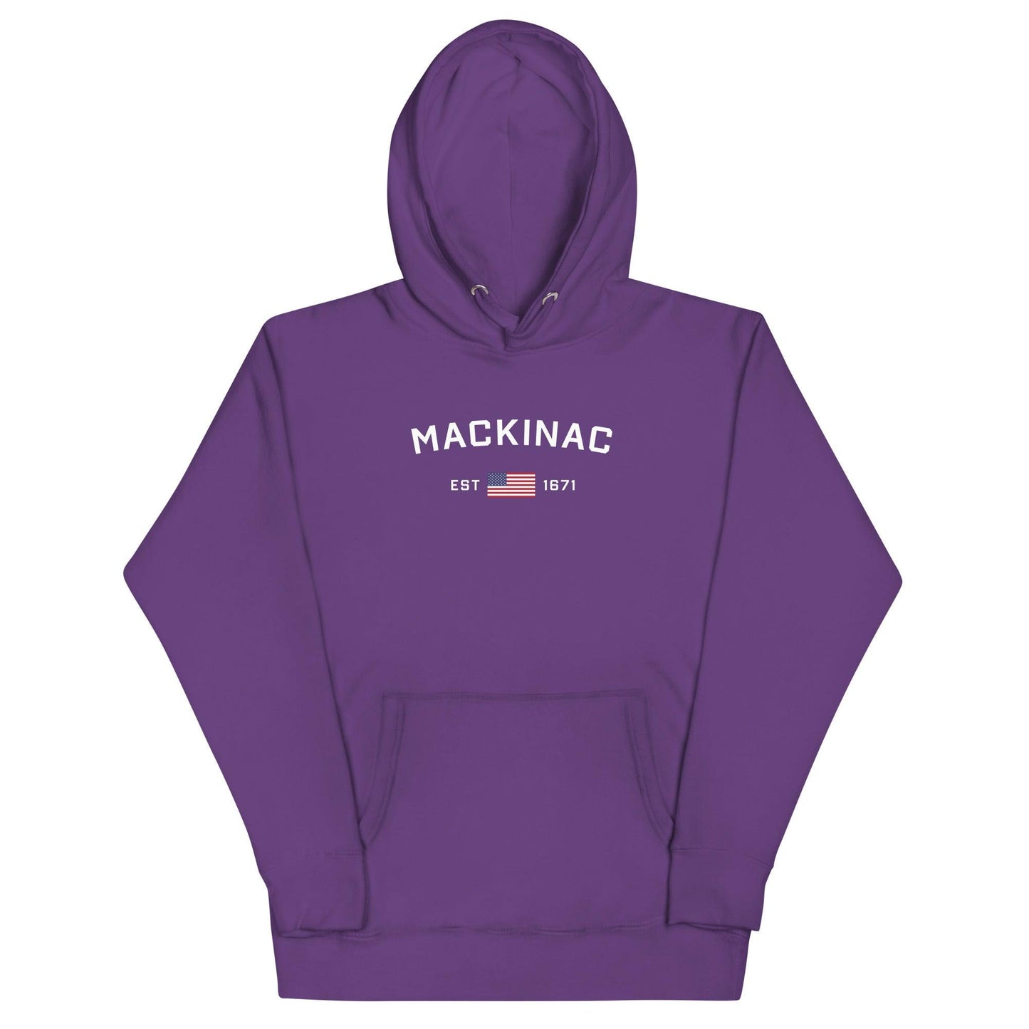 'Mackinac EST 1671' Hoodie (w/ USA Flag Outline) | Unisex Premium - Circumspice Michigan