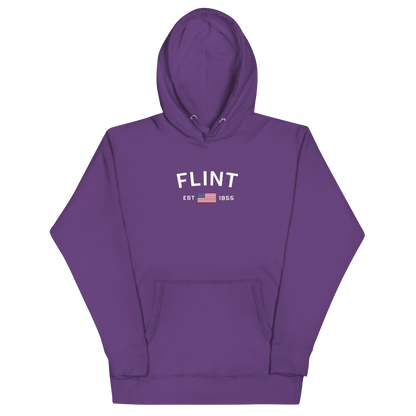 'Flint EST 1855' Hoodie (w/ USA Flag Outline) | Unisex Premium - Circumspice Michigan