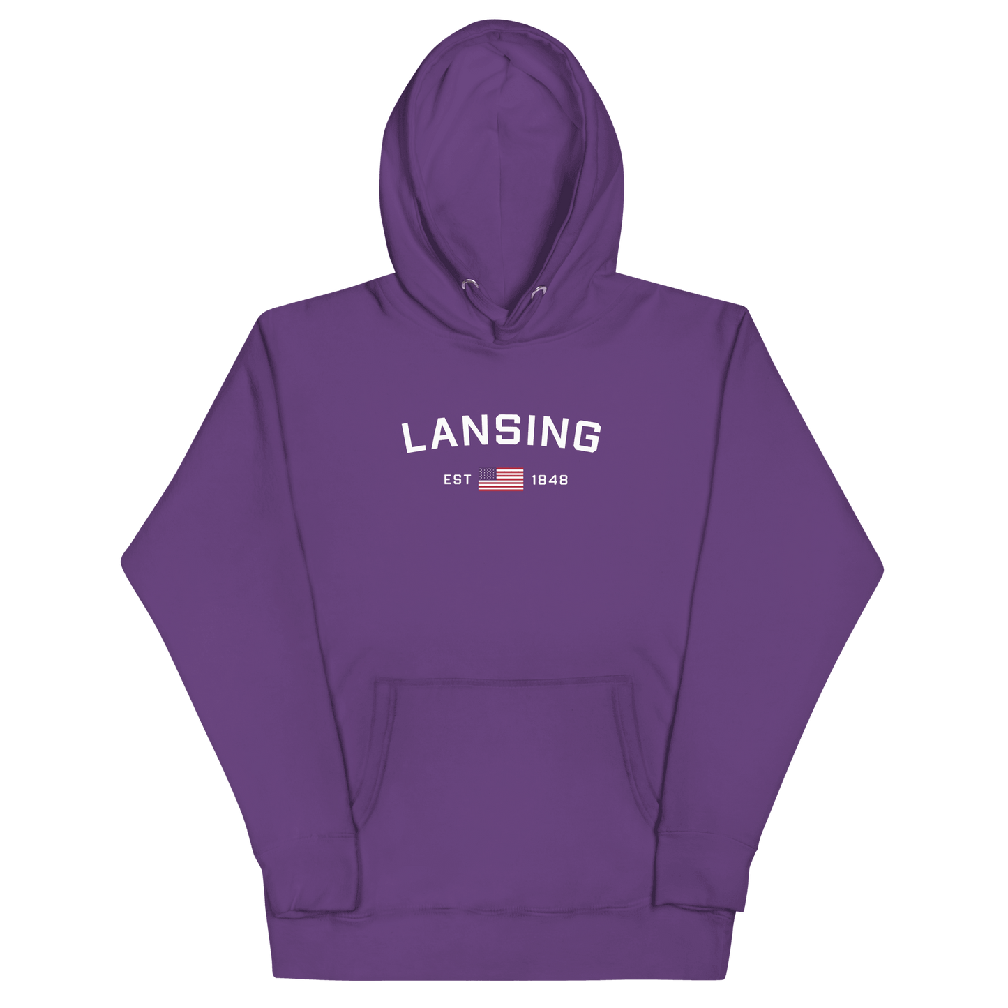 'Lansing EST 1848' Hoodie (w/. USA Flag Outline) | Unisex Premium - Circumspice Michigan