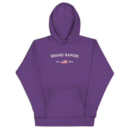 'Grand Rapids EST 1826' Hoodie (w/ USA Flag Outline) | Unisex Premium - Circumspice Michigan