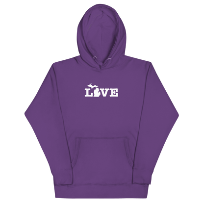 Michigan 'Love' Hoodie (Typewriter Font w/MI Outline) | Unisex Premium - Circumspice Michigan