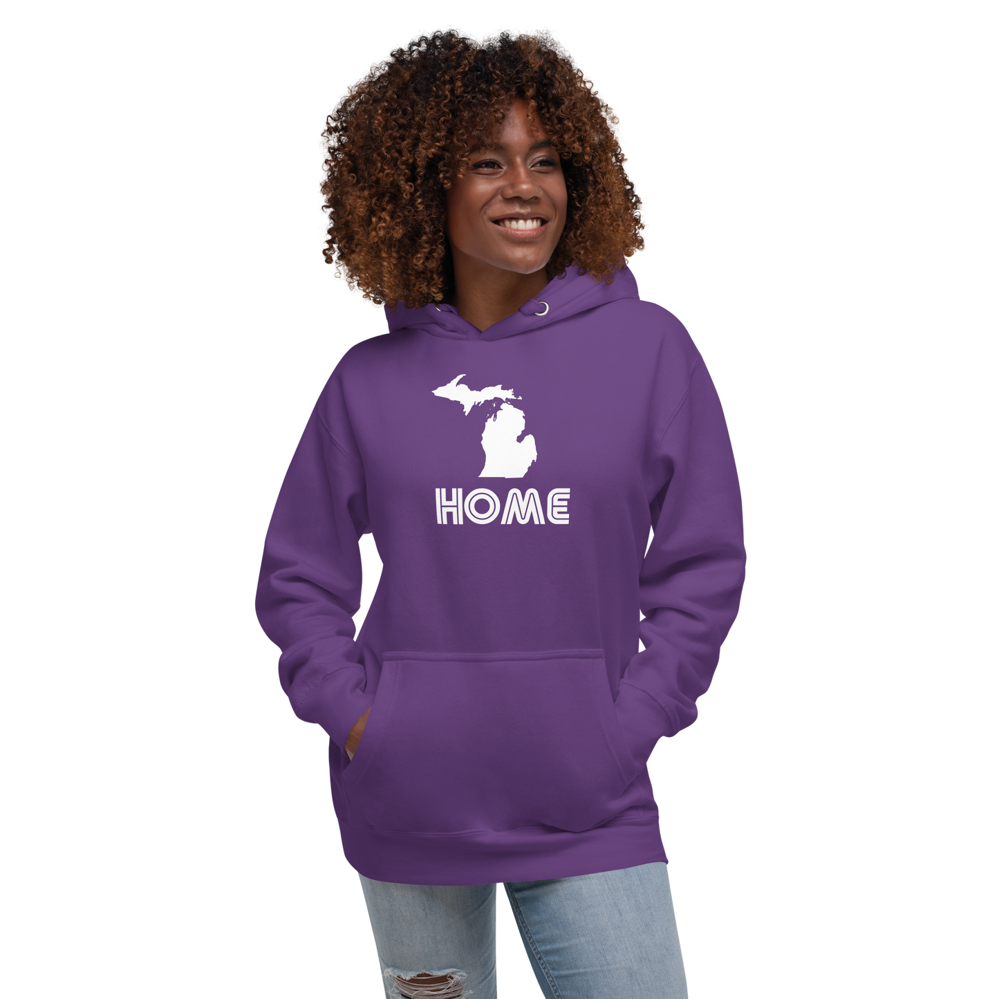 Michigan 'Home' Unisex Premium Hoodie (1970s Audiophile Font w/MI Outline)