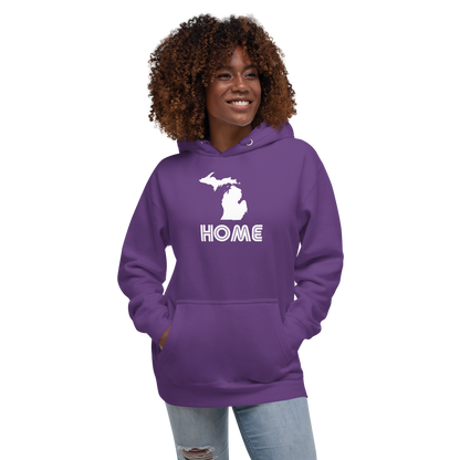 Michigan 'Home' Unisex Premium Hoodie (1970s Audiophile Font w/MI Outline)