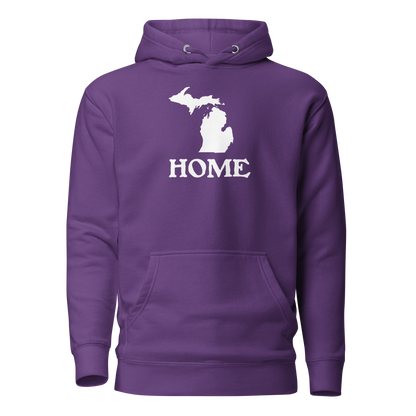 Michigan 'Home' Unisex Premium Hoodie (Woodcut Font w/ MI Outline)