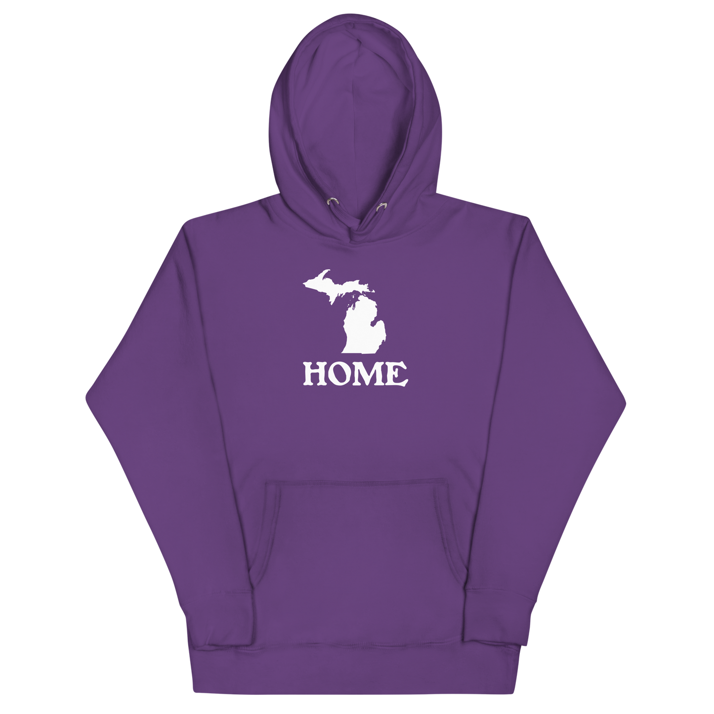 Michigan 'Home' Unisex Premium Hoodie (Woodcut Font w/ MI Outline)