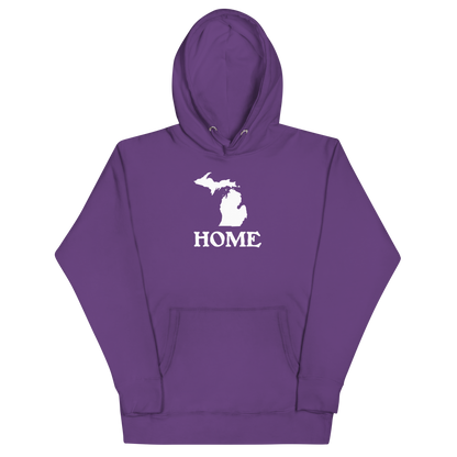 Michigan 'Home' Unisex Premium Hoodie (Woodcut Font w/ MI Outline)